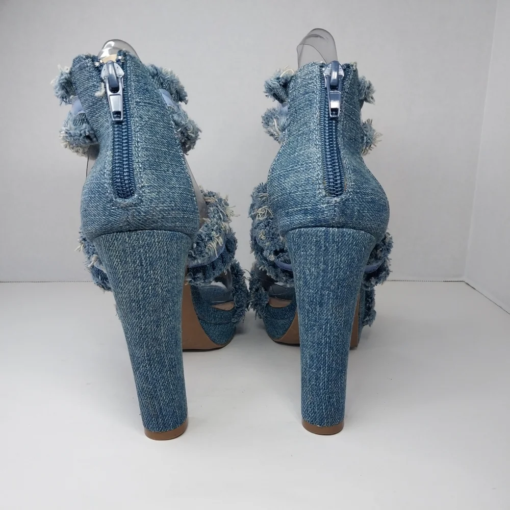 Laura Marano Not Rated Womens size 7.5 Blue Jean Fringe 5 inch Heels shoes - Picture 4 of 14